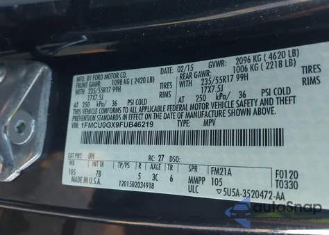 2015 Ford Escape Se from USA, damaged, VIN 1FMCU0GX9FUB46219
